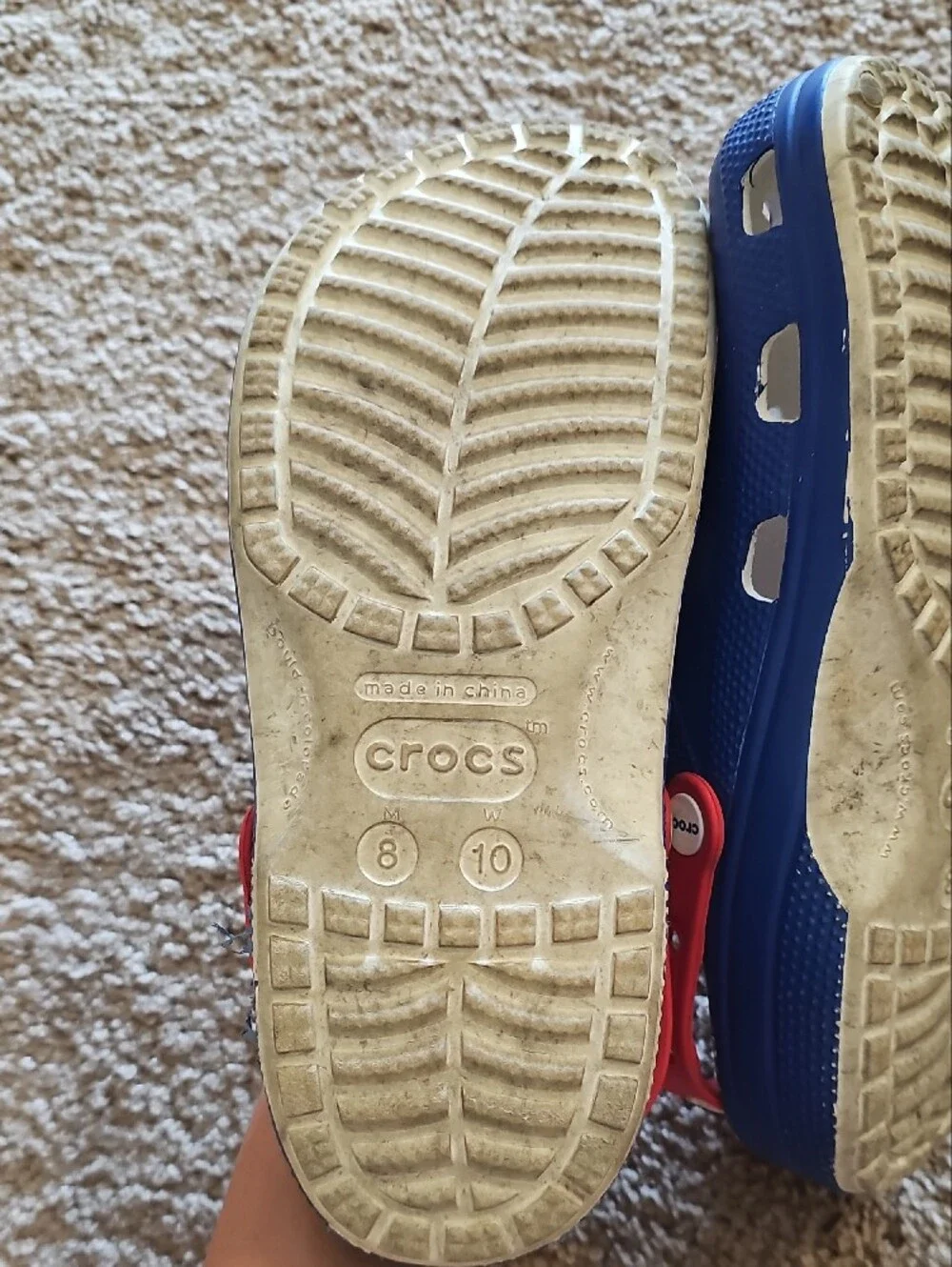 CROCS Navy Blue and Red Slip-On Clogs with Number Graphic